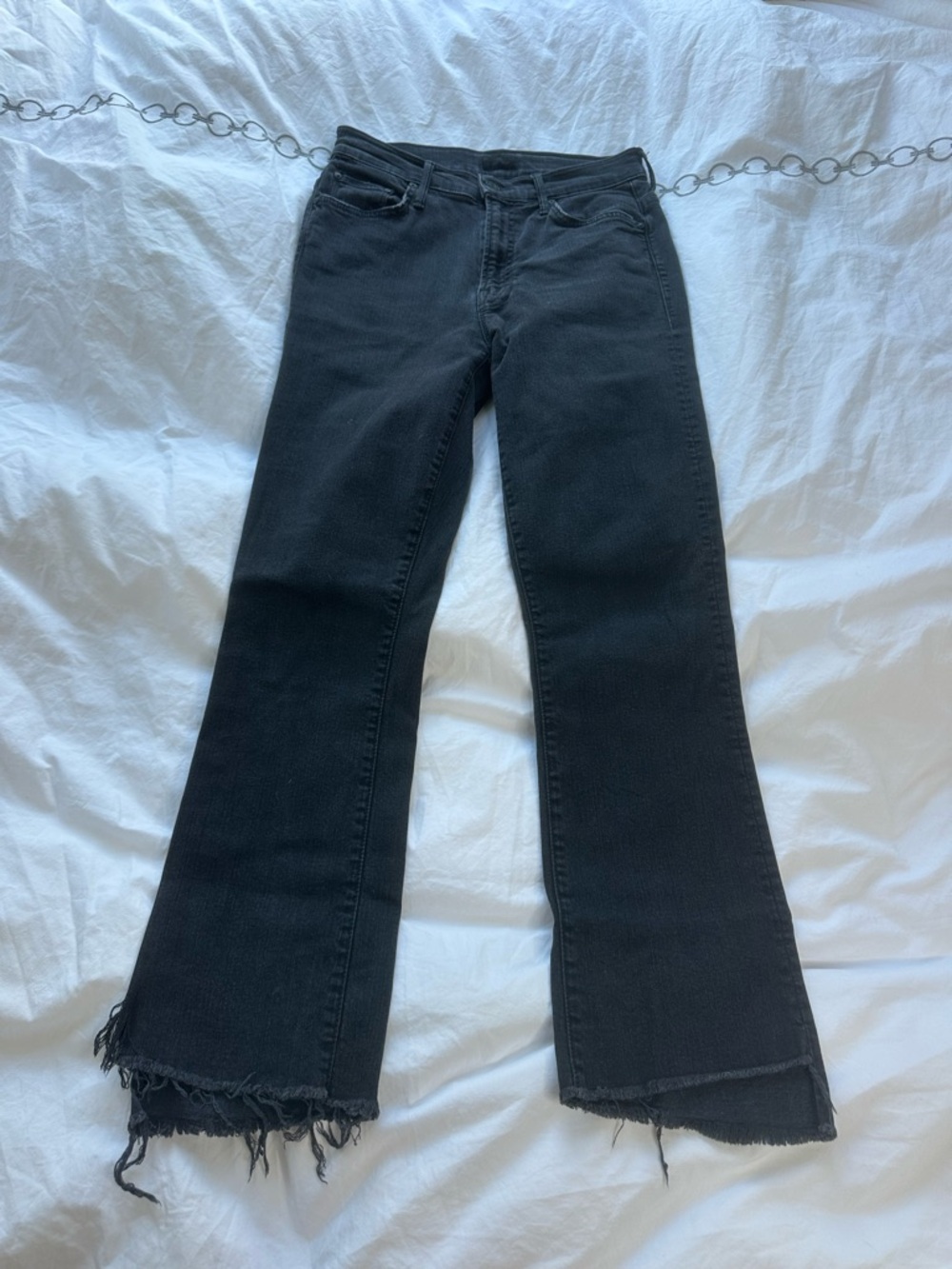 MOTHER Black Raw-Hem Flare Jeans